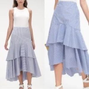Banana Republic Hi Low Skirt blue and white stripe Size 10 poplin